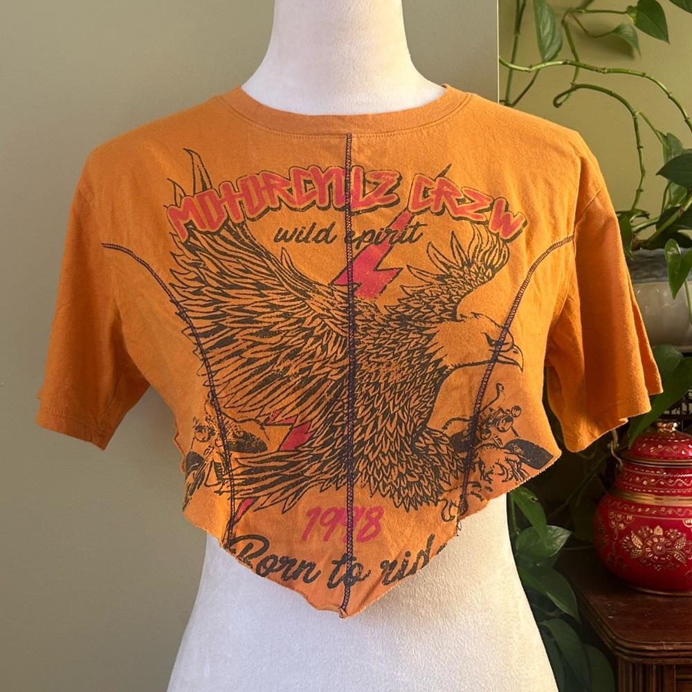 Orange Motorcycle Crew Crop Top